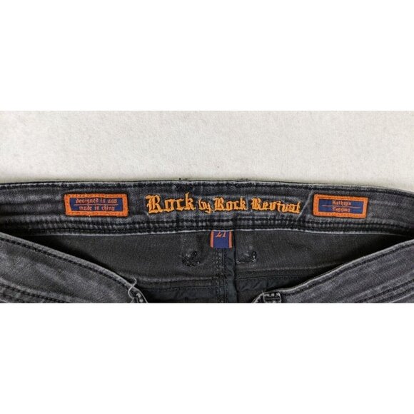 ROCK REVIVAL KATHRYN LEGGING - WOMENS GRAY DISTRESSED RHINETONE SKINNY JEANS 27 - Picture 7 of 12